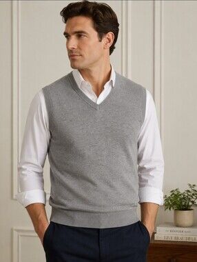 Paul Jones Gray V-Neck Sweater Vest Large Preppy Golf Old Money Business Casual